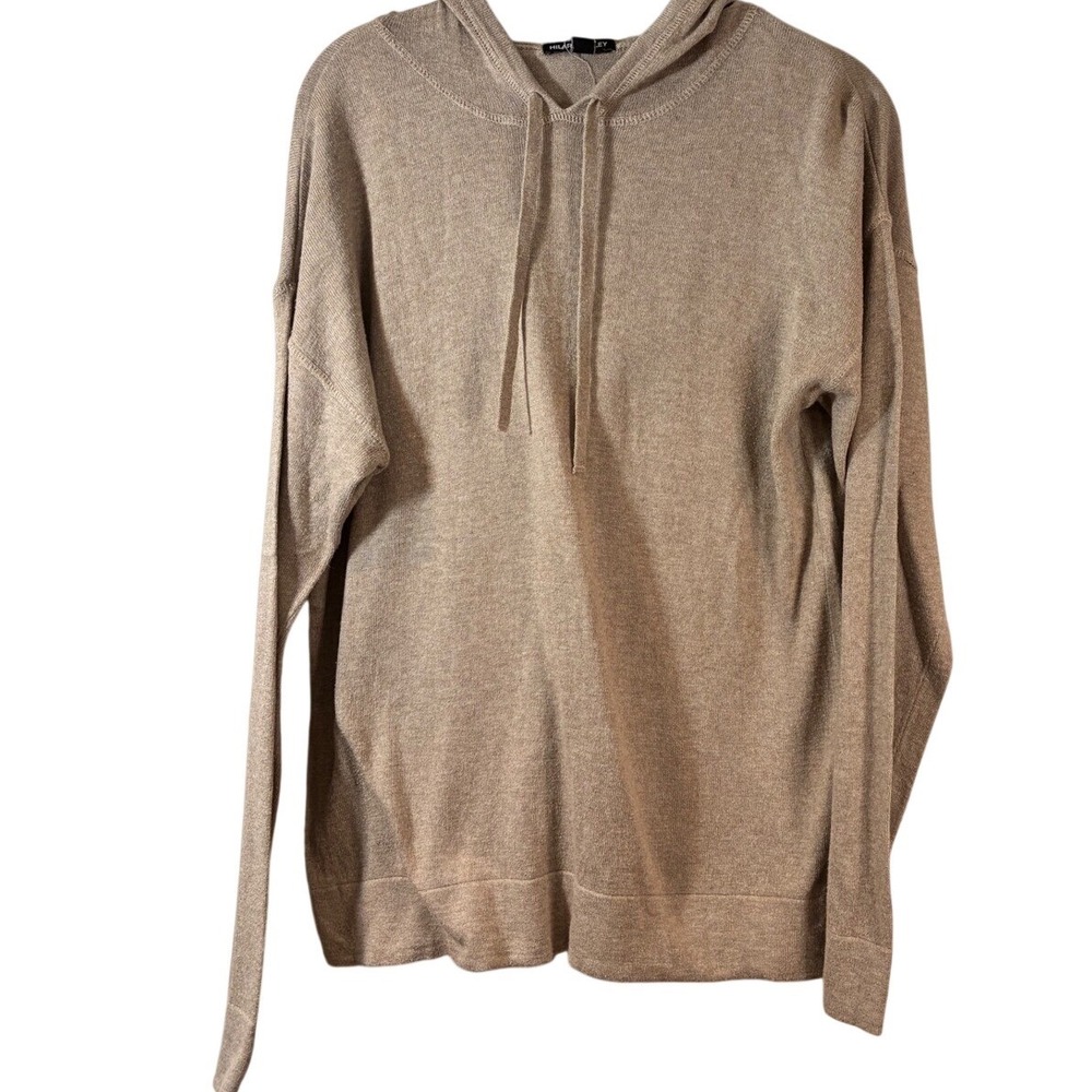Hilary Radley Beige Hooded Sweater Womans‎ S Lightweight Minimalist Lounge Cozy
